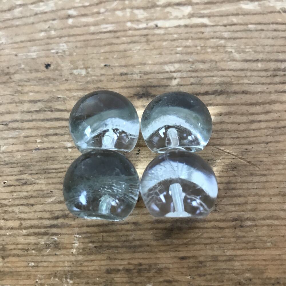 Vintage Antique Mid Century Set Lot 4 Clear Glass Shank Bauble Buttons 1.5cm